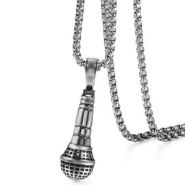 OIDEA Men's Pendant Stainless Steel with Vintage Punk Rock Microphone Pendant 56 cm Chain Black Silver, Stainless Steel, No Gemstone