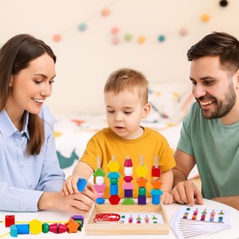 LovesTown Beads Sequencing Toy Wooden Stacking Montessori Toys for Kids Coordination and Educational Preschool Learning Toy