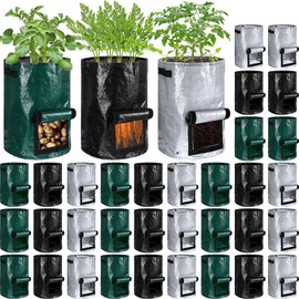 Maxcheck 30 Pack 10 Gallon Potato Grow Bags Garden Vegetables Planter with Handles and Flap Aeration Garden Planting Bags Potatoes Growing Containers Growing Bucket for Tomato Carrot Onion Fruits