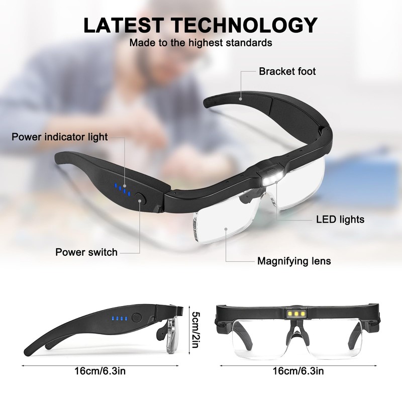 Magnifying Glasses with Light, 0.75X-4.0X Magnifying Glass, Rechargeable Head Magnifier