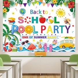 Back to School Pool Party Backdrop 6x4FT End of Summer Banner Background Summer Swimming Pool First Day of School Party Decorations Supplies