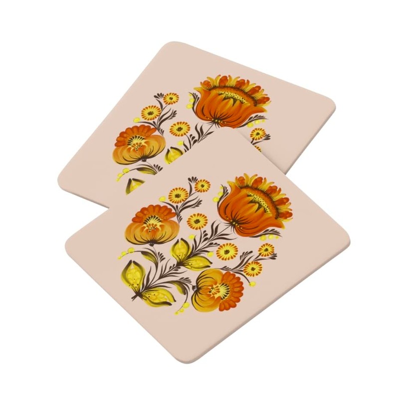 Folk Art Coasters set Orange Floral Choice of 2, 4