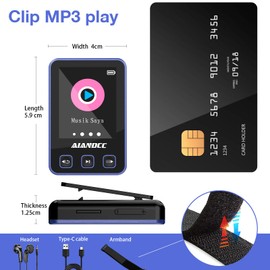 MP3 Player Bluetooth with Sports Clip, Equipped with 1.77 Inch Large Screen, 32 GB Mini MP3 Player, Up to 128 GB TF Card, Music Player with Bracelet Suitable for Running and Fitness, Dark Blue