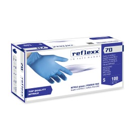 Reflexx R70/S Powder free nitrile gloves, gr4, 9 Size S, Light Blue (Pack of 100)