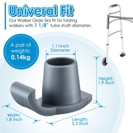 Gulfmew 4 Pcs Medical Products Walker Glide Skis Feet Covers Universal Fit Walker Accessories for Seniors Replacement Grey with Fabric Covers