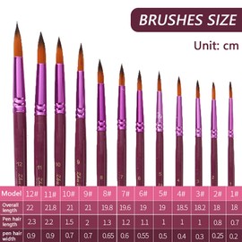 12Pcs Acrylic Watercolor Artist Paint Brushes Assorted Sizes Fine Detailing Paint Brushes Creative Round Nylon Tip Paint Brush Set for Beginners and Professionals