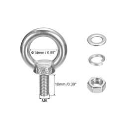 QUARKZMAN Lifting Eyelet, 1 Set M5 x 10 mm Eye Bolt with Nut Washer 304 Stainless Steel Shoulder Lifting Ring Eye Bolt for Hanging Items