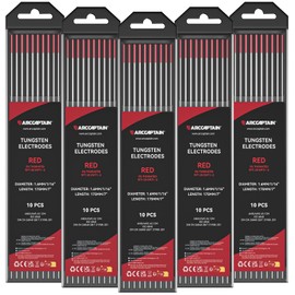 ARCCAPTAIN TIG Welding Tungsten Electrode 10-Pack 1/16"x 7"(Red - 2% Thoriated, WT20/EWth-2) X 5 Pcs