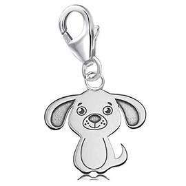 Animal Charm Pendant for Charm Bracelet, 925 Sterling Silver, for Children, Girls, Baby, Women, Silver, Dog 14 x 13 mm flat