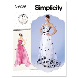 Simplicity Women's Strapless Dress, Belt, and Train Packet, Code 9289 Sewing Pattern, Sizes 14-22, White