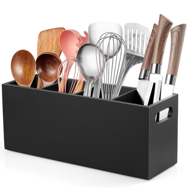 ALELION Large Utensil Holder with Removable Divider - 4 Compartment