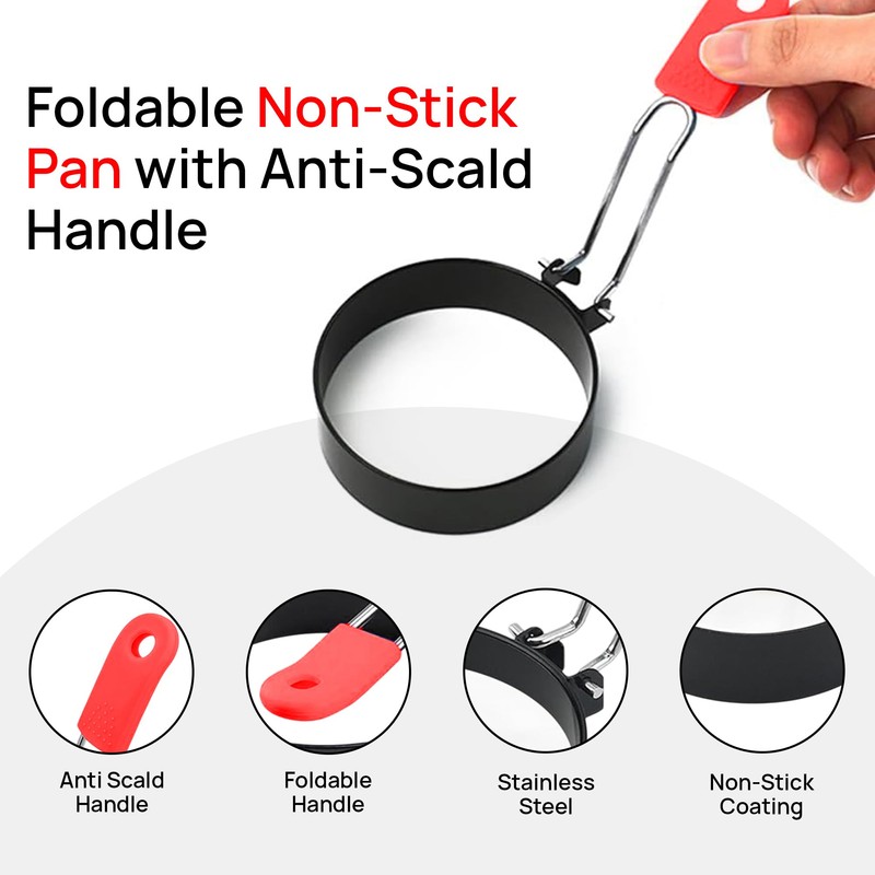 Egg Ring 4-Pack Stainless Steel Egg Rings with Anti-Scald Folding