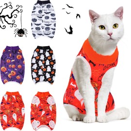 Xuniea 4-Piece Halloween Cat Surgery Recovery Suit - Wound Surgical Suit After Surgery Pajamas for Cat Costumes (Medium)