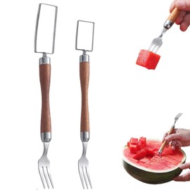 LSTKLY Watermelon Cutter Watermelon Fork Slicer Cutter,2-in-1 Watermelon Fruit Stainless Steel Fork Slicer,Fruit Cutting Fork Cutter Tool Fruit Salad Cutter Tool Salad Melon Cube Cutting Tool(Wood*2)