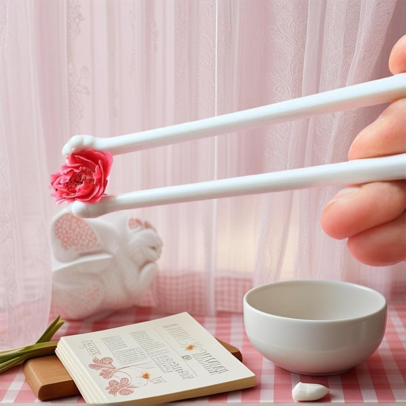 Yeanifeana 2 Pairs Cat Paw Chopsticks, Non-Slip Pink Plastic Chopsticks