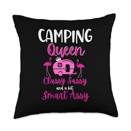 Camping Queen Classy Sassy Smart Funny Women Girls Camper RV Throw Pillow