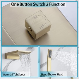 HAMOLER Wall Mount Roman Tub Filler Faucet Single Handle Bathroom Bathtub Faucet with Hand Sprayer Waterfall Tub Faucet with Hand Shower, Brushed Gold