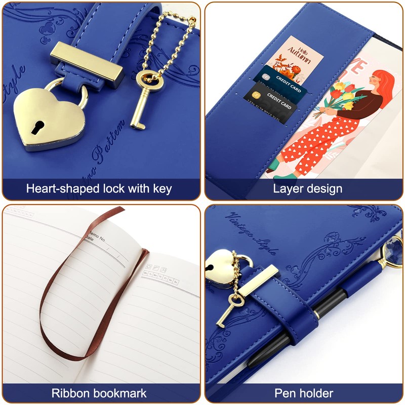 Girls Diary with Lock and Key, Cute Heart Shaped Lock