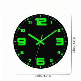 RIUKASIN Vinyl Record Luminous Clock, 12 inch Silent Non Ticking Battery Driven Clock, Energy Absorbing Luminous Digits and Hands, Luminous Wall Clock Decoration! Great Gift!，Black！