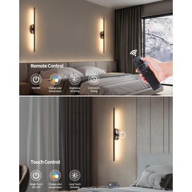 Leadzon Battery Operated Wall Sconces Set of 2 Black, Wireless Sconces with Touch/Remote, 360° Rotatable Wall Lamps for Living Room,Bedroom,Bathroom
