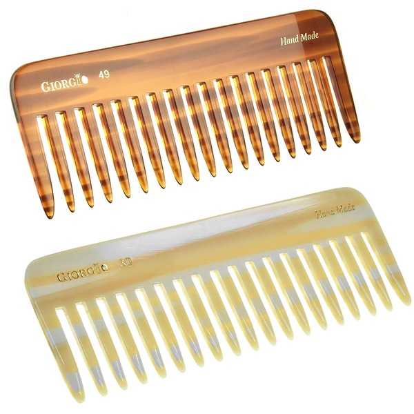 Giorgio G49 & G30 Large 5.75 Inch Hair Detangling Comb, Wide Teeth for Thick Curly Wavy Hair. Long Hair Detangler Comb For Wet and Dry. Handmade, Saw-Cut, Hand Polished, 2 Pack Ivory/Tortoiseshell