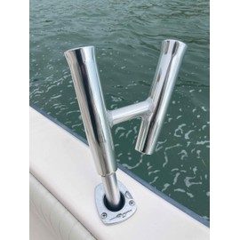 2-Way Fishing Rod Holder - 10" Flared Tulip - Dual Kite Rod Holder - Polished Aluminum