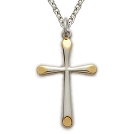 TrueFaithJewelry Sterling Silver Cross Pendant Necklace Two-Tone Gold-Plated Ends Religious Jewelry, 3/4 Inch