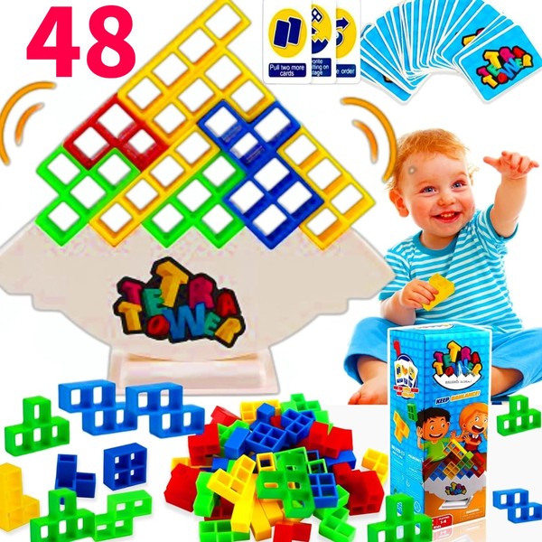 Binggunyo Tetris Stacking Set, Stacking Balancing Toys, Russian Building Blocks, Swing Stack Balance Toy Suitable as a Child Gift or Children's Toy 3 Years + (48 Pieces)