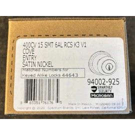 Kwikset 400CV 15 SMT 6AL RCS K3 V1 Satin Nickel Keyed Entry Door Cove Handleset