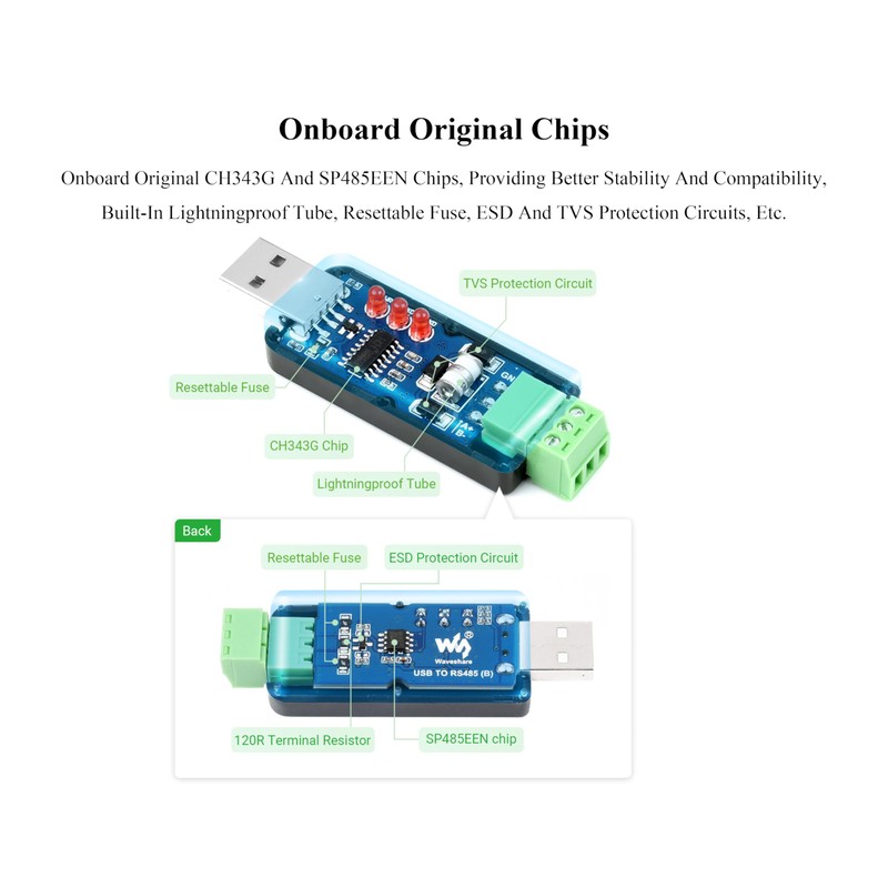 Wonrabai Industrial USB to RS485 Bidirectional Converter with Original CH343G,