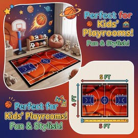 Basketball Rug 4'×5' - Basketball Court Carpet Sport Rug Room Decor Basketball Carpet for Boys Room for Living Room Floor Mats