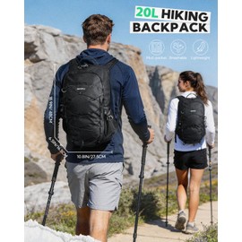 WATERFLY 20L Small Hiking Backpack for Women Men, Lightweight Breathable Back Panel, Chest Strap with Whistle, Fits 2L Water Bladder, Multi-Pocket Bag for Hiking Camping Travel Trekking Outdoor