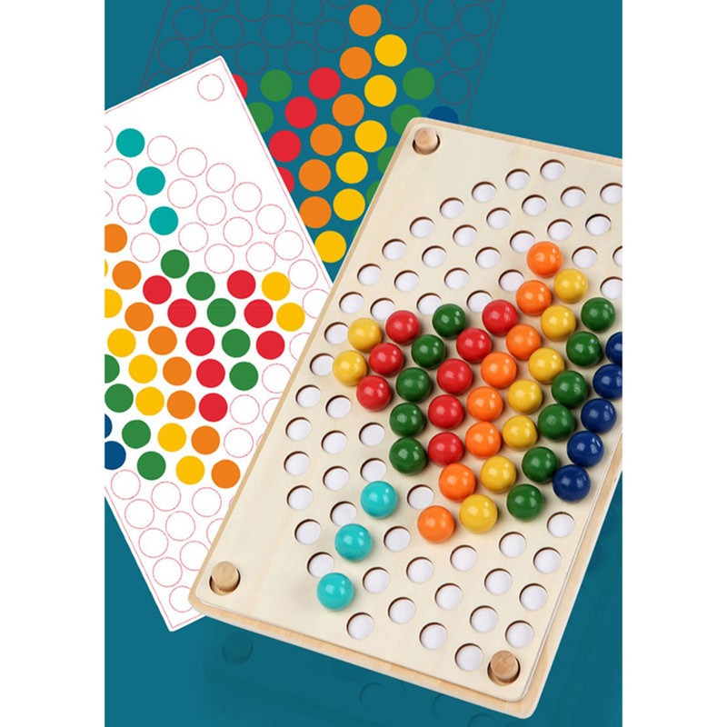 Wooden Peg Board Beads Game Educational Rainbow Clip Beads Puzzle