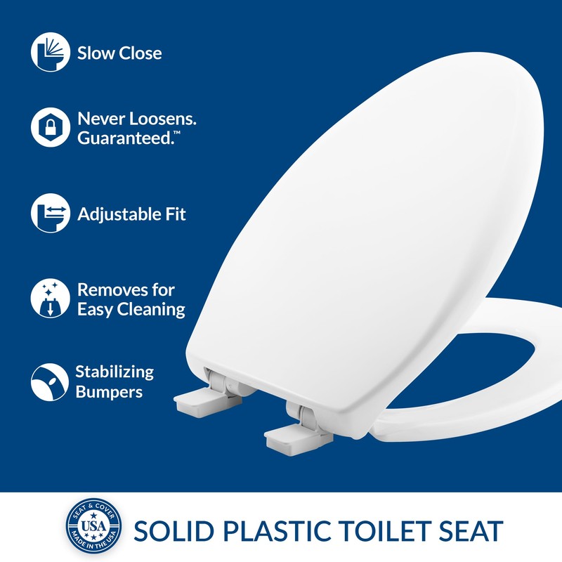 Bemis Aurora Slow Close Toilet Seat, Easy Clean Hinges and