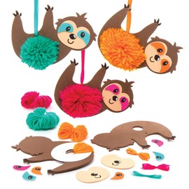 Baker Ross AT695 Sloth Pom Pom Kits - Pack of 3, for Kids Arts and Crafts Projects, Home or School Activities