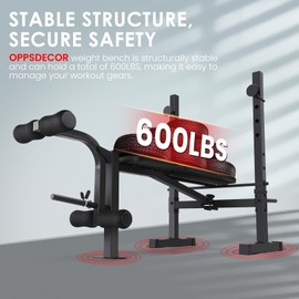 OPPSDECOR Standard Adjustable Weight Bench Set, Bench Press with Squat Rack & Leg Extension and Leg Curl Workout Bench for Home Gym Full Body Workout Folding Strength Training Adjustable Benches (Deep Black)