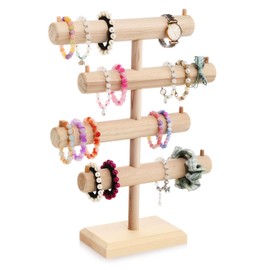 Geelin 4 Tier Bracelet Holder Stand Display Custom Wooden T-bar Bracelets Holder Organizer for Displays, Jewelry Storage Stand Tower for Bangle Scrunchie Necklace and Watches