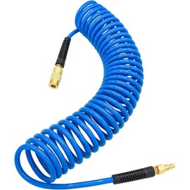 Air Compressor Hose 1/4 in x 50 ft PU Air Hose Kit with 1/4" Industrial Air Fittings and Bend Restrictors, Blue
