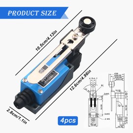 Set of 4 Adjustable Limit Switches: Lever Limit Switch 1NC 1NO Roller Lever with 5 cm Adjustable, Self-Resetting Toggle Switch ME-8108 Limit Switch, Limit Switch for Electric Control Switch