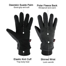 Warm Gloves Leather Winter Insulated Fleece Thermal for Snow Skiing Cycling Heated in Cold Weather for Men and Women (Large,Gray)