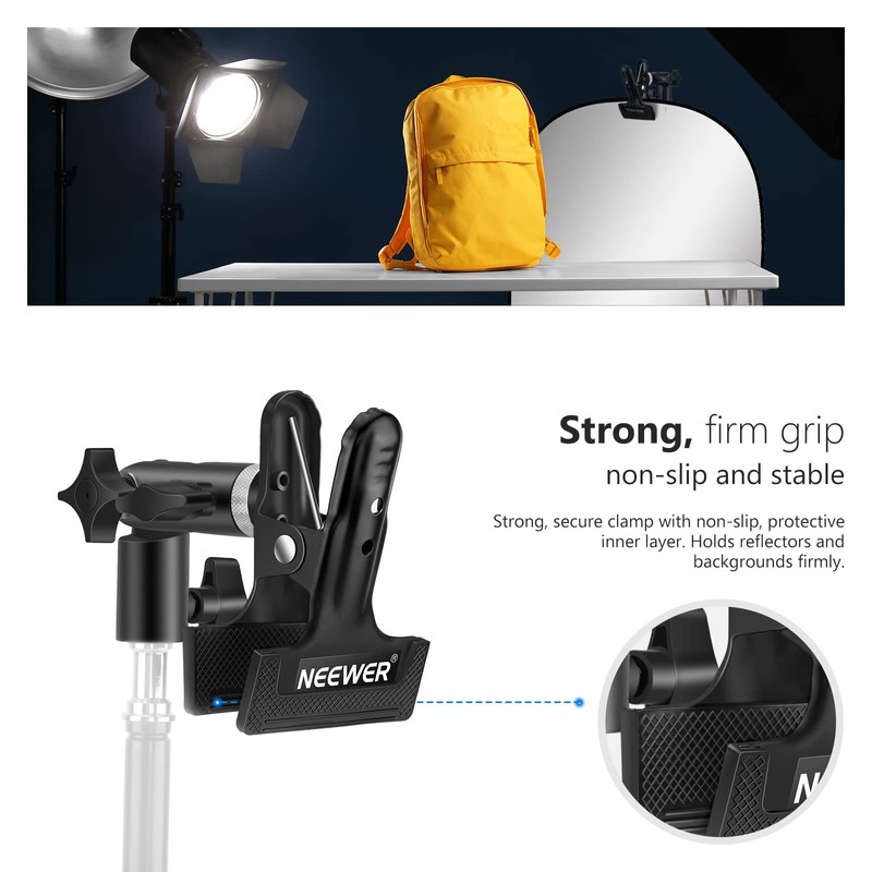 NEEWER Fotostudio Schwerlast-Klemmhalter aus Metall mit 5/8-Zoll-Lichtstativbefestigung für Reflektor