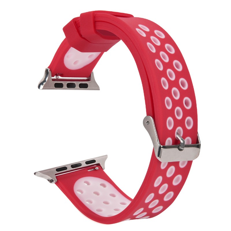 Durable Silicone Watch Strap Replacement Wristband for Watch(Red White)