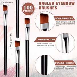 Gerrii 100 Pieces Disposable Angled Eyebrow Brushes Eye Liner Brush Disposable Angle Brushes Tinting Brushes for Women Girls Salon Beauty Cosmetic Make up Tool Disposable Esthetician Supplies (Silver)