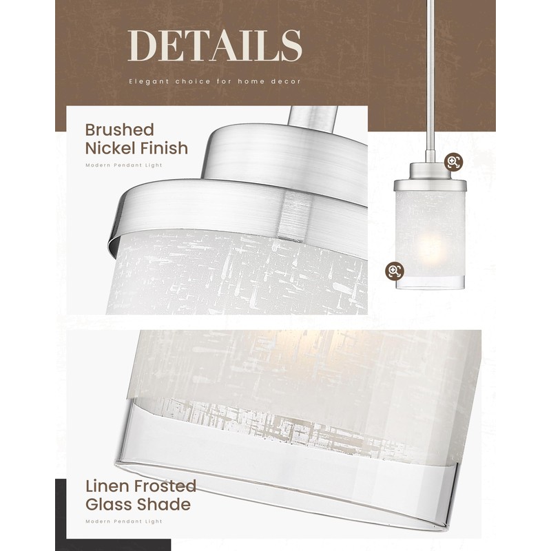 TENGXIN Modern Pendant Light for Kitchen Island, Brushed Nickel Hanging