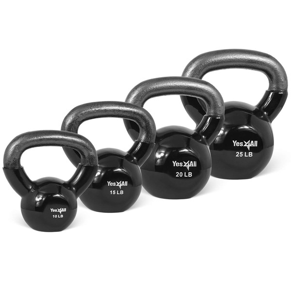 Yes4All Combo Special: Vinyl Coated Kettlebell Weight Sets – Weight Available: (Multicolor - 5, 10, 15 lbs)