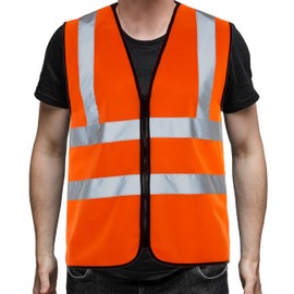 PB TECH Hi Viz Zipper Vest Front High Visibility Reflective Vest Hi Vis Executive Waistcoast Lightweight and Comfortable safety vests (UK, Alpha, S, Regular, Regular, Orange)