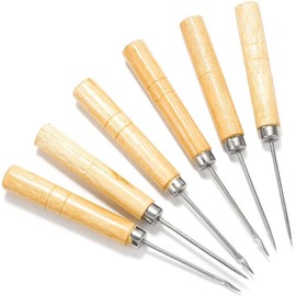 2Pcs / Lot Wooden Handle Sewing Awl Hand Stitching Bracelet Leather Craft Needle Sewing Tailors Awl for Jewelry Making Needle Hook Tool Supplies and Professional