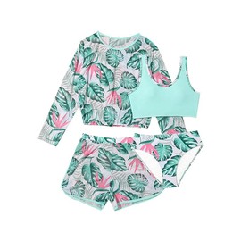 Girls Swimwear 4-Piece Bikini Set with Long Sleeve Cover Up for 9 Years