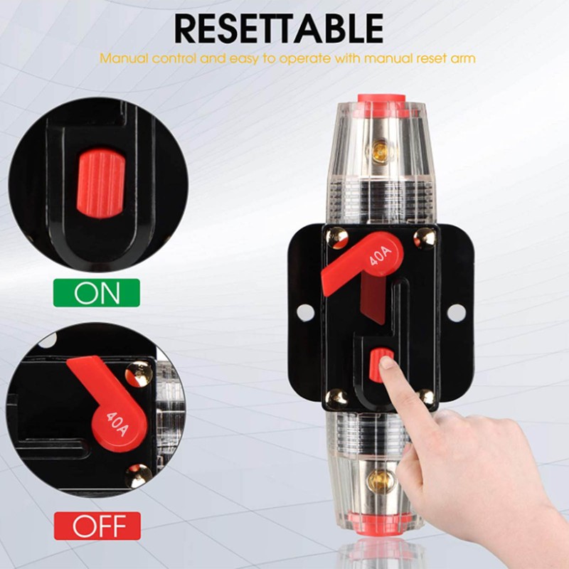 Circuit Breaker Audio Fuse Inline Holder Manual Reset 12V‑48V for
