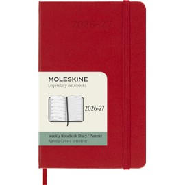 Moleskine Weekly Planner 2026 2027-18-Month Planner with Space for Notes, Hard Cover and Elastic Closure, Scarlet Red Color, Pocket Size 9 x 14 cm